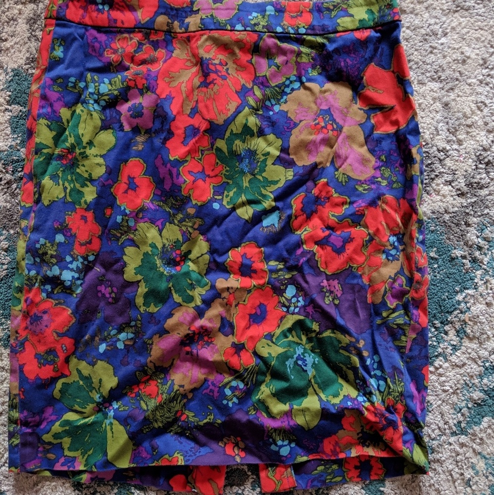 Blue & Orange Floral Banana Republic Pencil Skirt